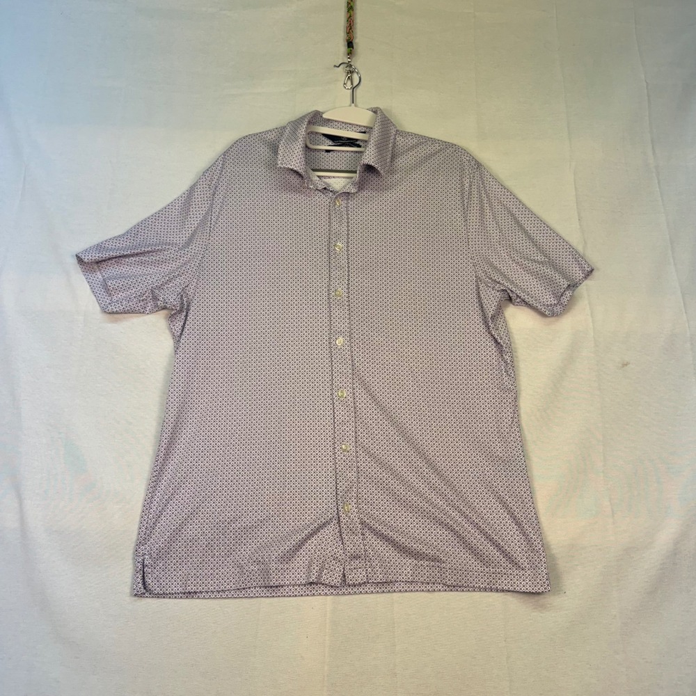 Hart Schaffner Marx HartSoft Luxury Cotton Shirt Mens Large Purple Geometric S/S